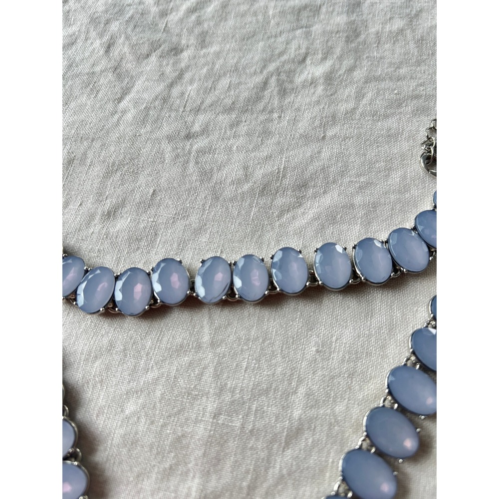 Blue Oval Stone Silver Tone Collar Necklace OS Elegant Statement - Picture 3 of 7